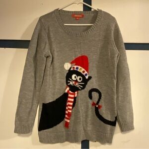 Holiday Traditions Sweater Women’s‎ Size Medium Santa Cat Gray Pullover